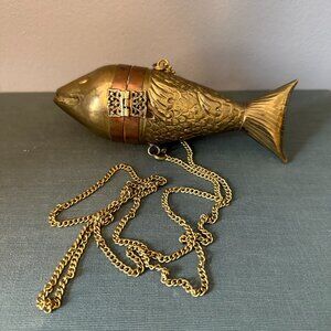Vintage Brass & Copper Fish Purse/Vintage brass copper fish purse Art Deco hand